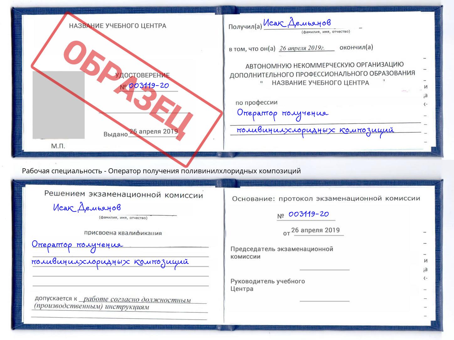 Оператор получения поливинилхлоридных композиций Зима