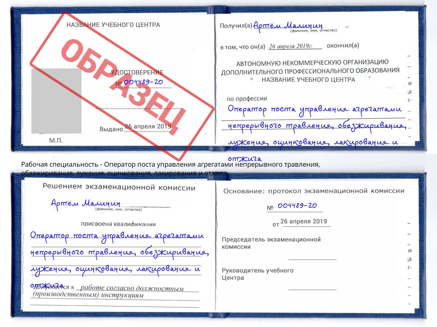 Оператор поста управления агрегатами непрерывного травления, обезжиривания, лужения, оцинкования, лакирования и отжига Зима