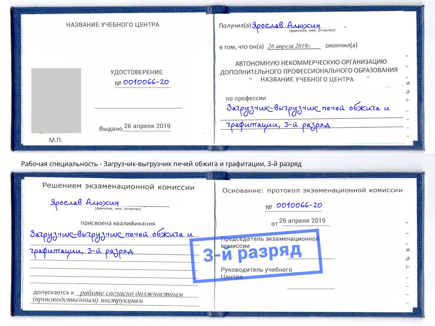 корочка 3-й разряд Загрузчик-выгрузчик печей обжига и графитации Зима