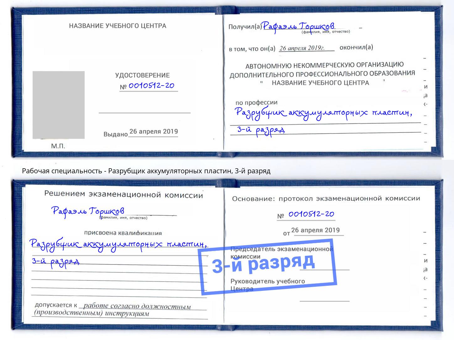 корочка 3-й разряд Разрубщик аккумуляторных пластин Зима