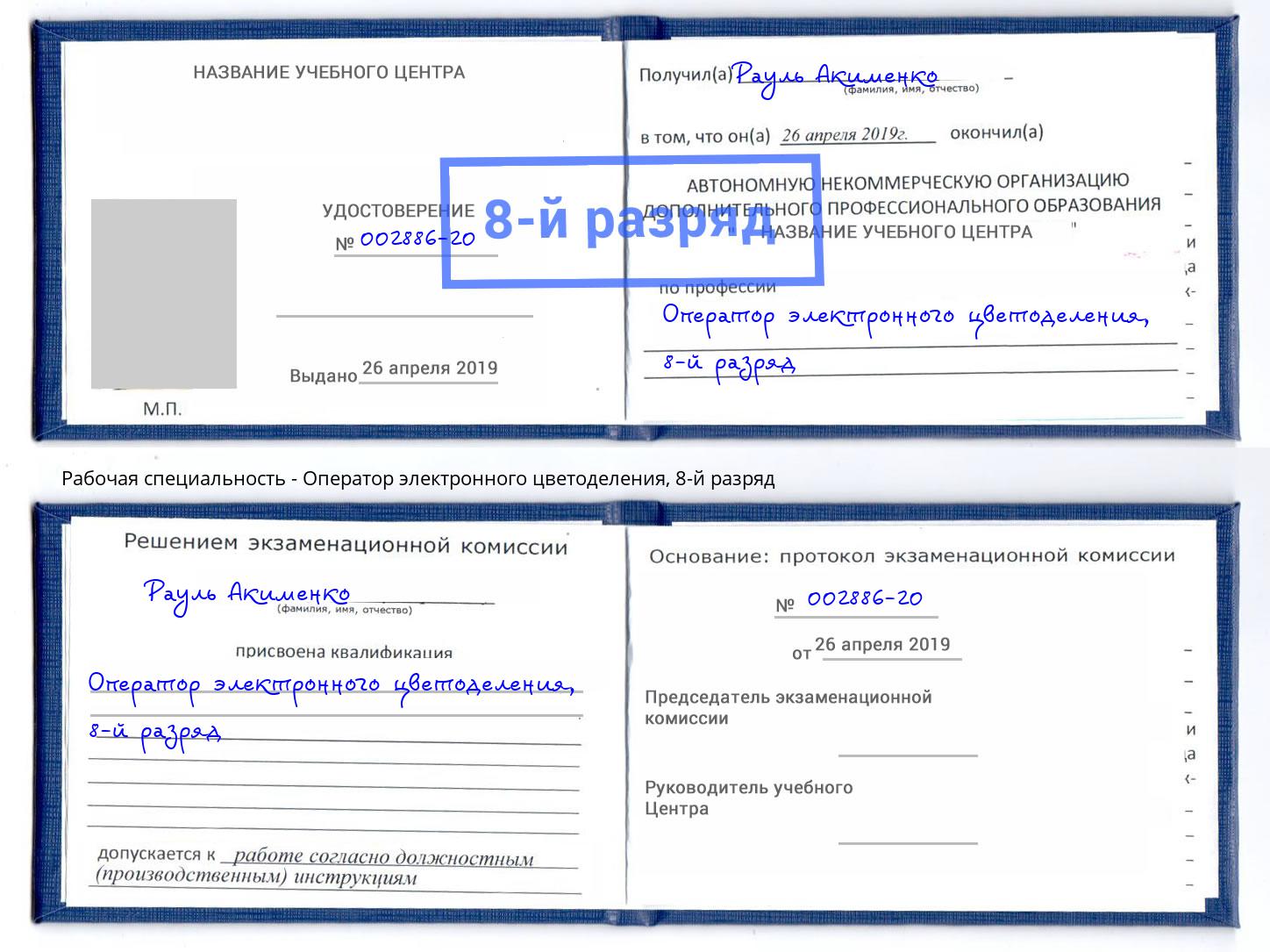 корочка 8-й разряд Оператор электронного цветоделения Зима