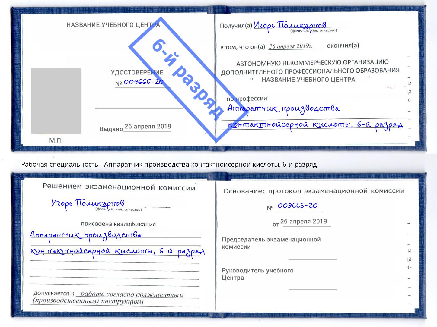 корочка 6-й разряд Аппаратчик производства контактнойсерной кислоты Зима