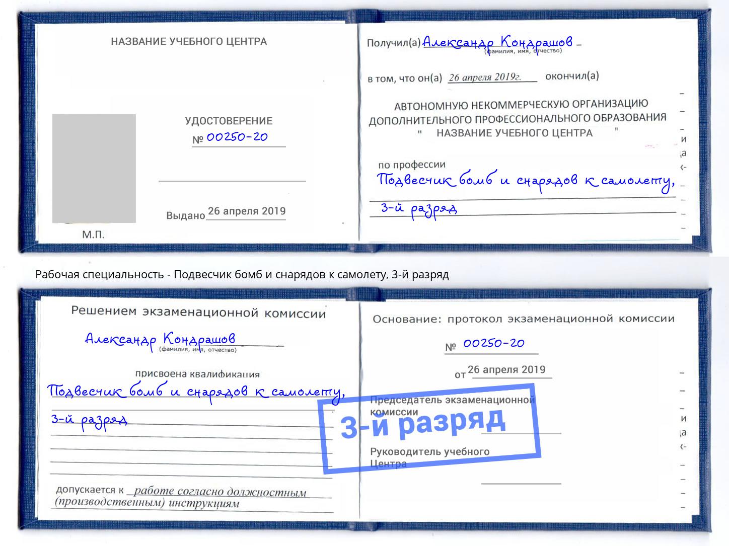 корочка 3-й разряд Подвесчик бомб и снарядов к самолету Зима
