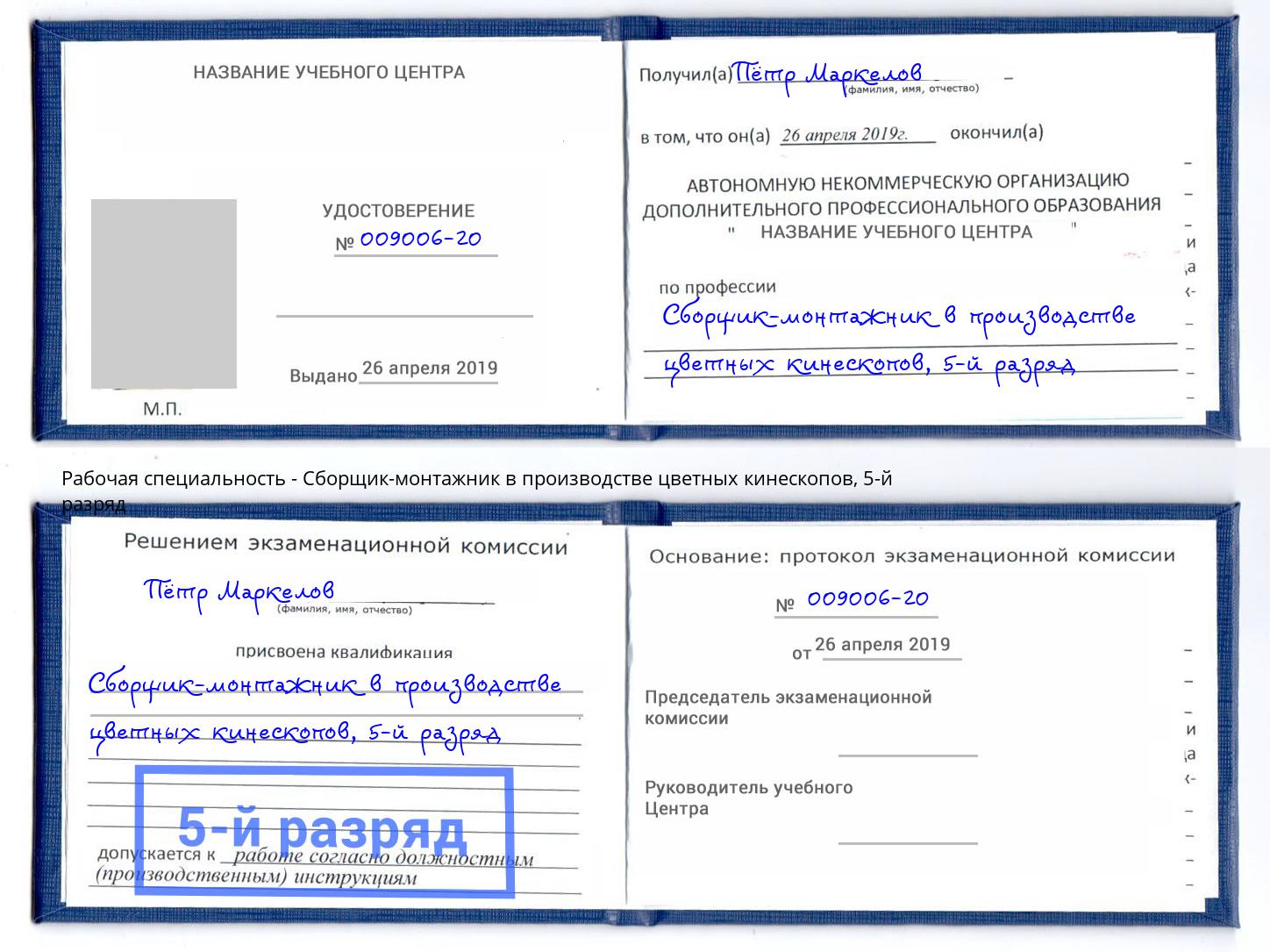 корочка 5-й разряд Сборщик-монтажник в производстве цветных кинескопов Зима
