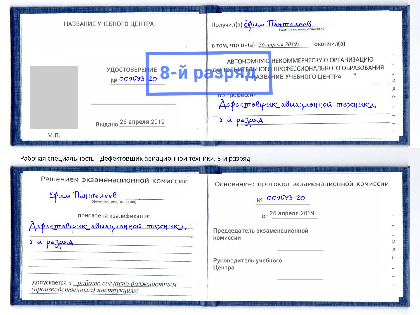 корочка 8-й разряд Дефектовщик авиационной техники Зима