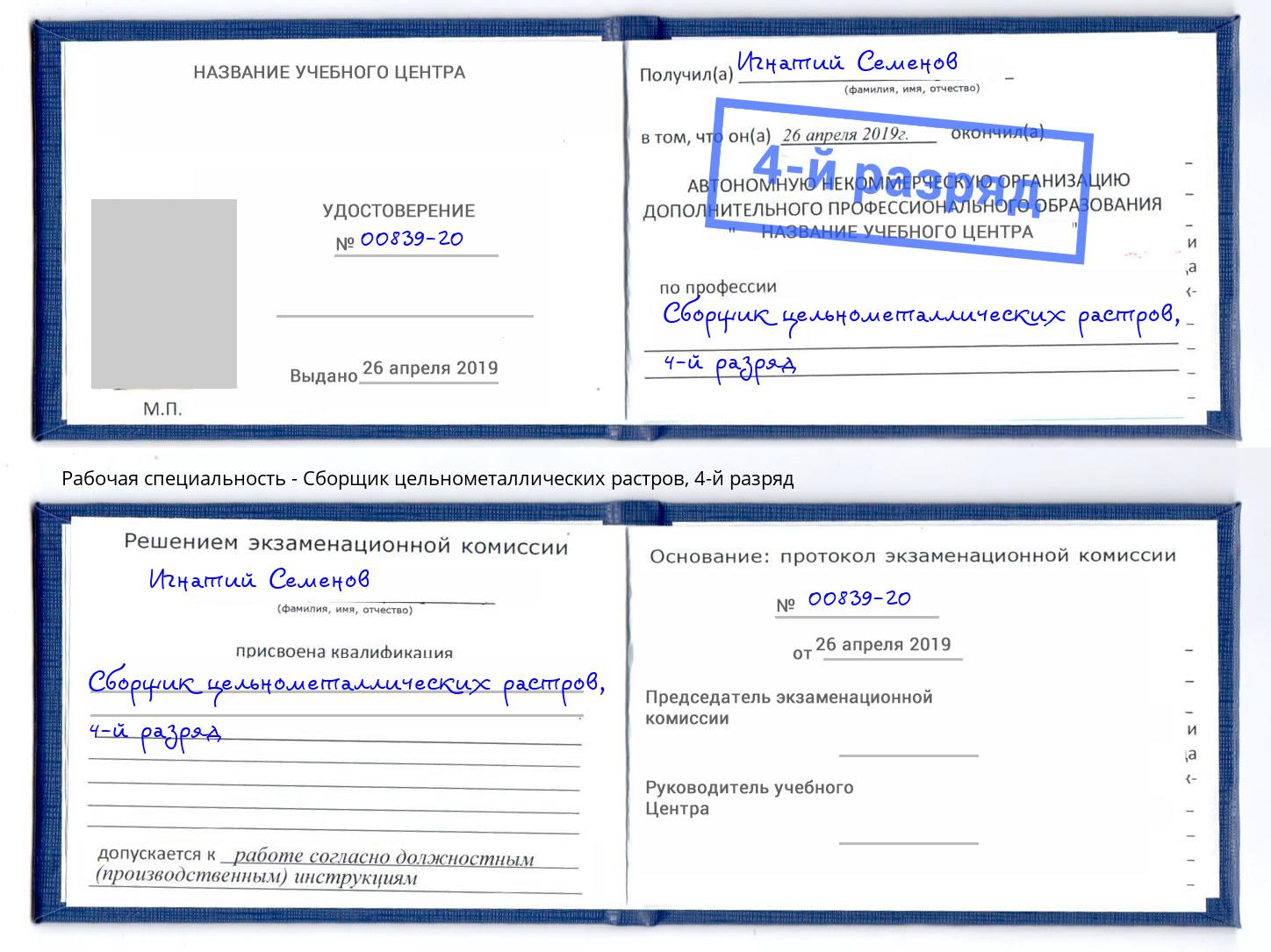 корочка 4-й разряд Сборщик цельнометаллических растров Зима