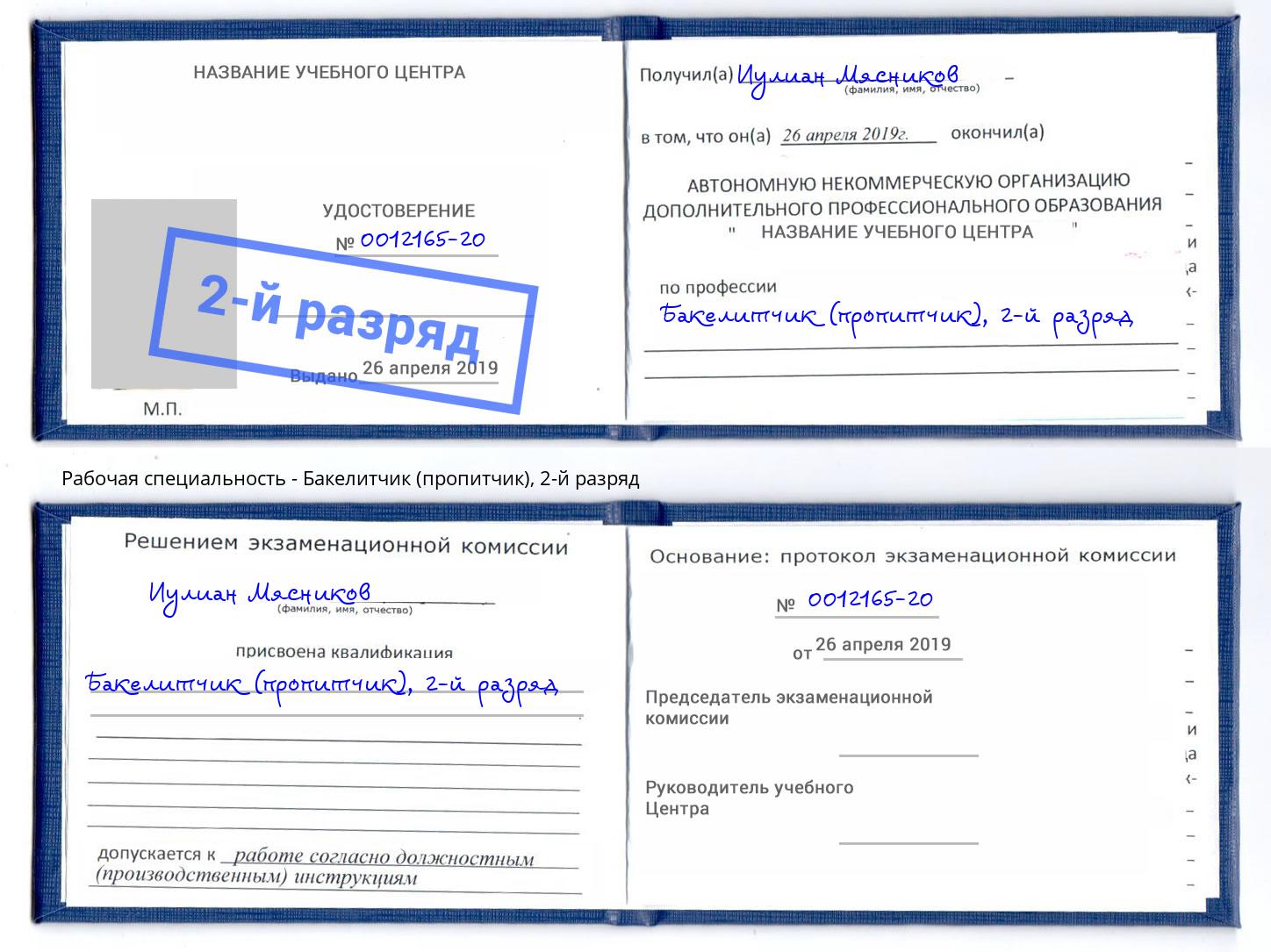 корочка 2-й разряд Бакелитчик (пропитчик) Зима