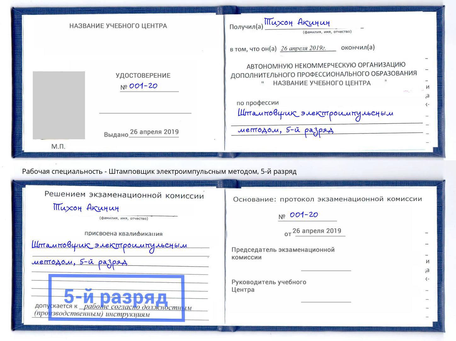 корочка 5-й разряд Штамповщик электроимпульсным методом Зима