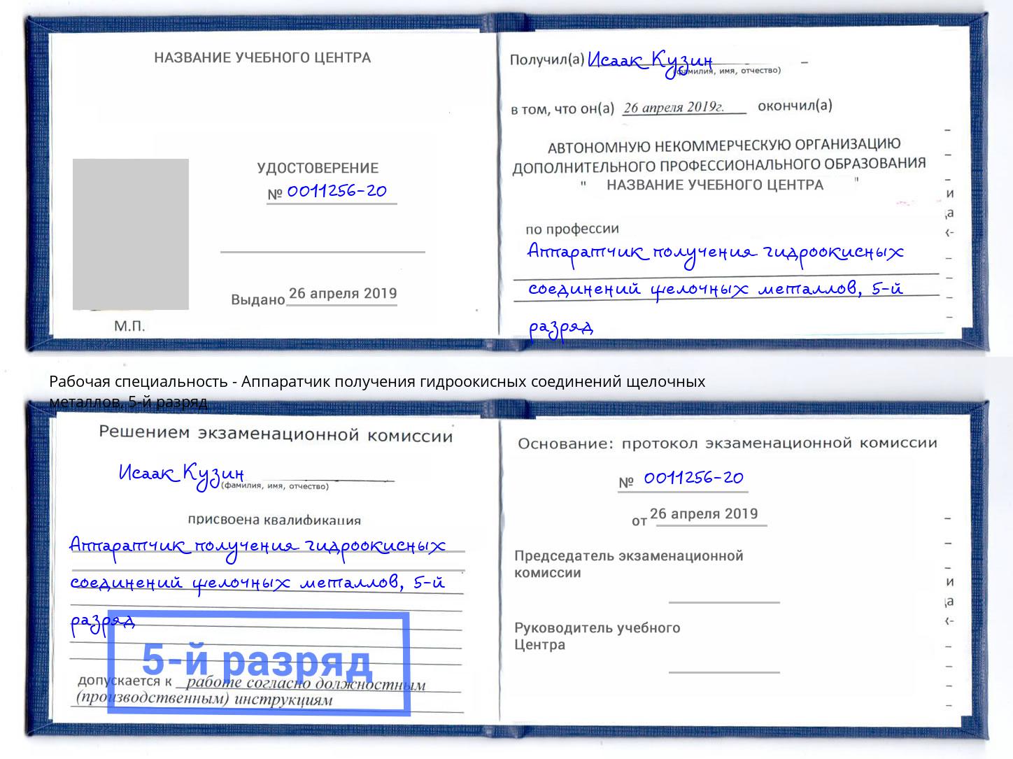 корочка 5-й разряд Аппаратчик получения гидроокисных соединений щелочных металлов Зима