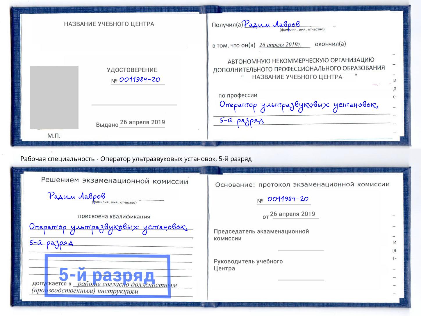 корочка 5-й разряд Оператор ультразвуковых установок Зима