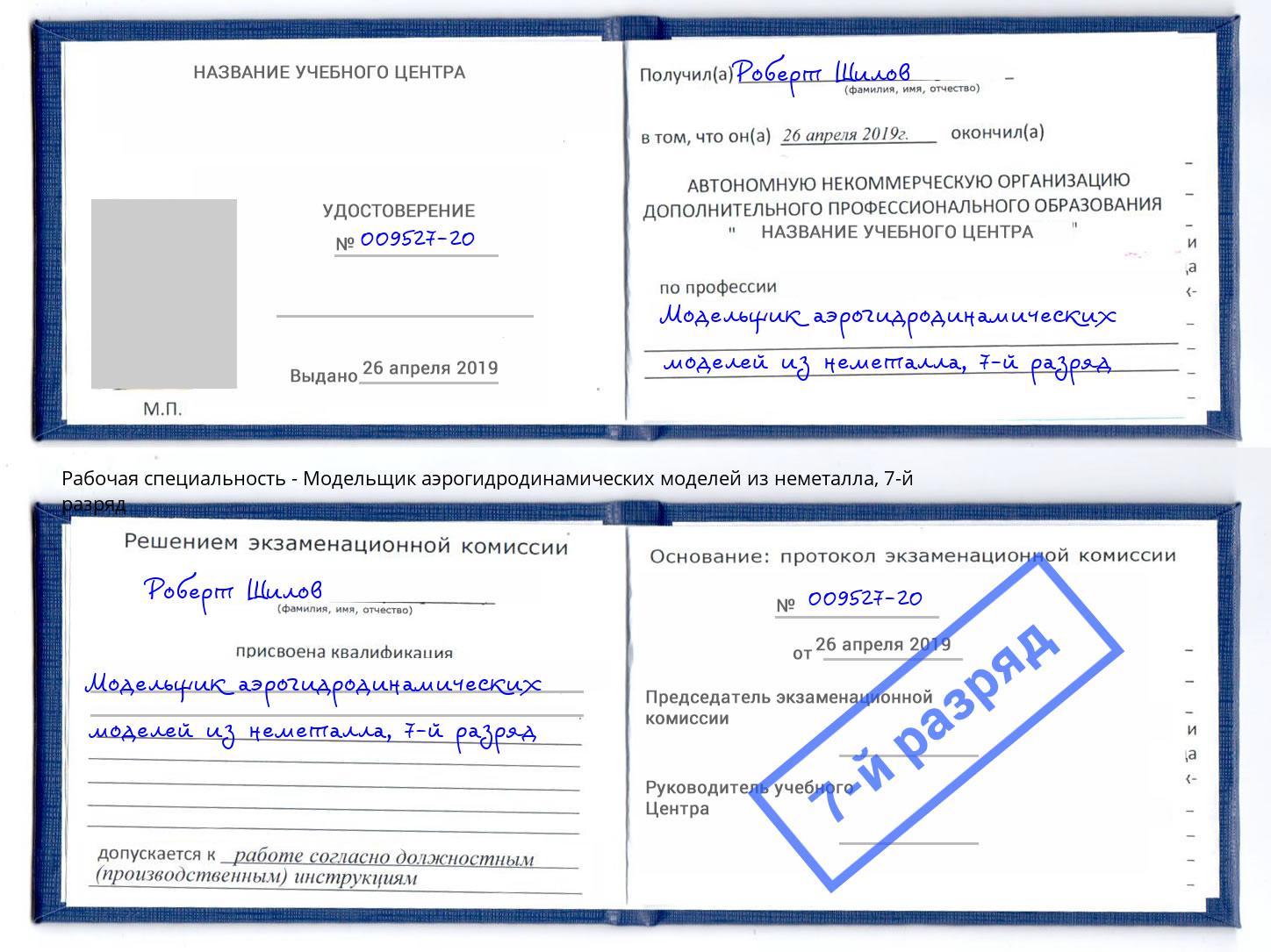 корочка 7-й разряд Модельщик аэрогидродинамических моделей из неметалла Зима
