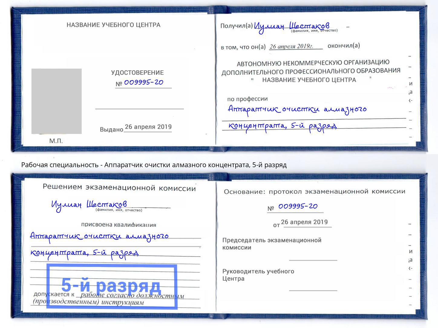 корочка 5-й разряд Аппаратчик очистки алмазного концентрата Зима