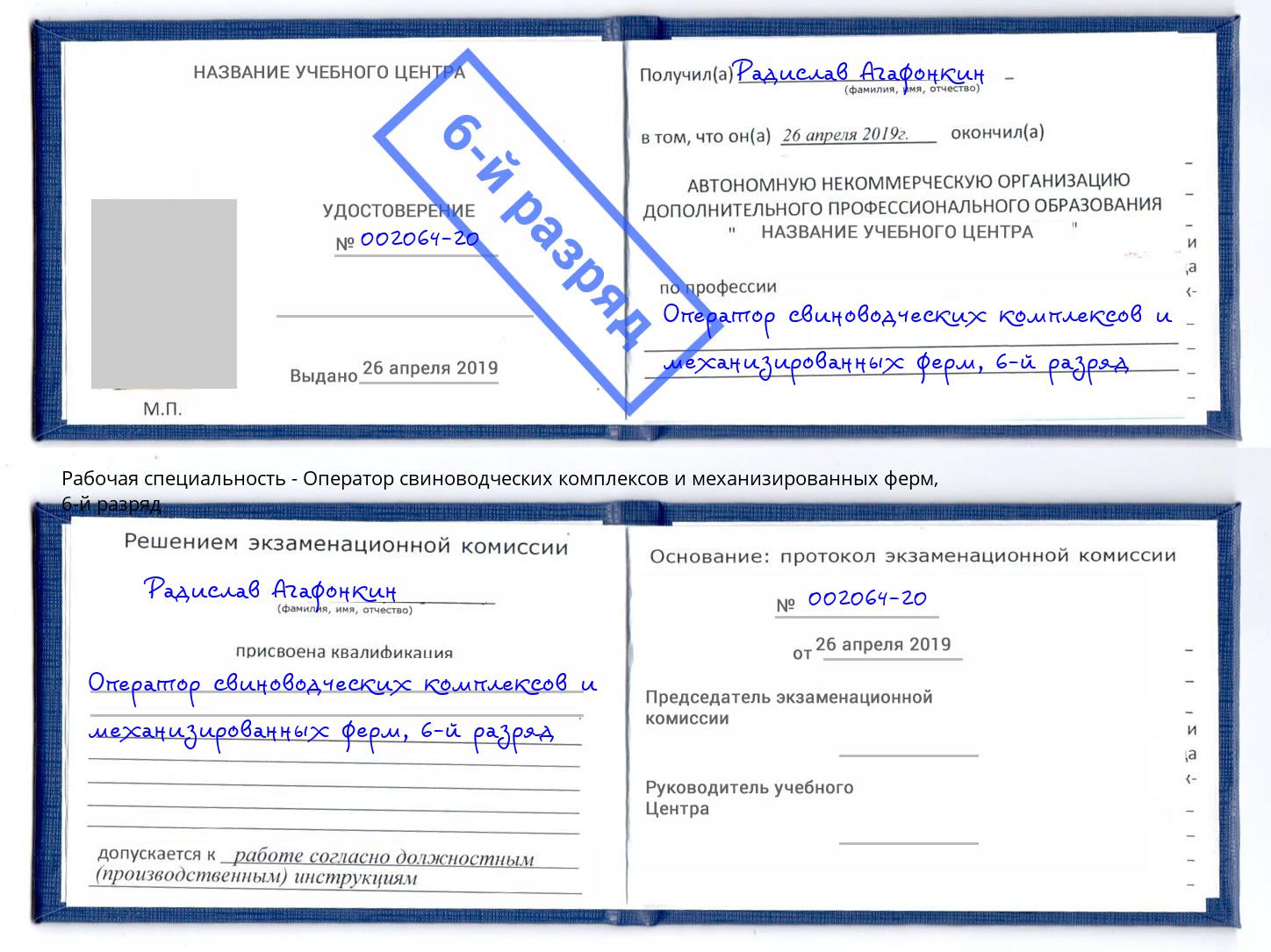 корочка 6-й разряд Оператор свиноводческих комплексов и механизированных ферм Зима
