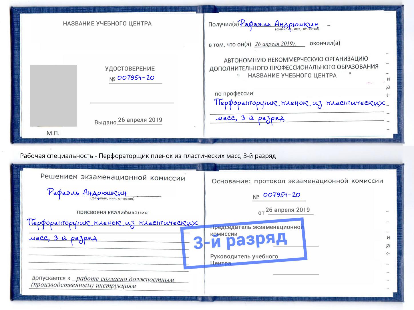 корочка 3-й разряд Перфораторщик пленок из пластических масс Зима