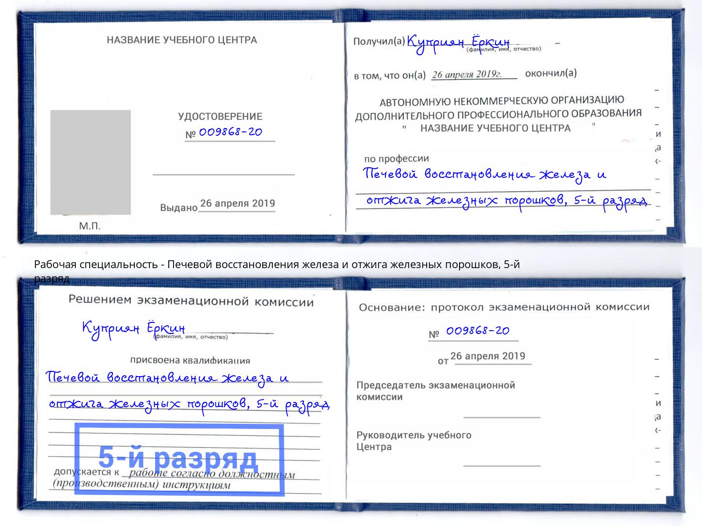 корочка 5-й разряд Печевой восстановления железа и отжига железных порошков Зима