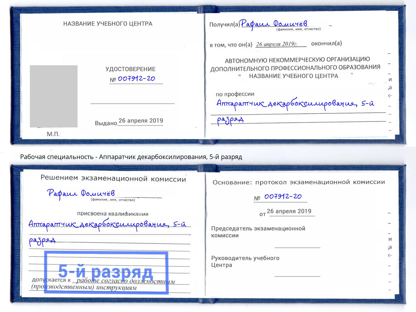 корочка 5-й разряд Аппаратчик декарбоксилирования Зима